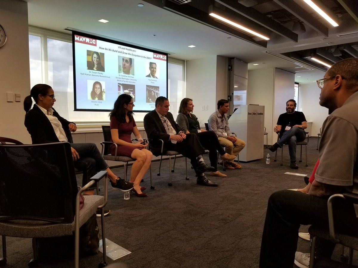 UMDMAVRIC's tweet photo. The #MAVRIC2019 Conference has @IAmSusanPersky, @ShermanMDneuro, @vijayravindran,
@adaoraudoji, @CezaraWindrem, and @bobfine discussing "VR + Healthcare : How Do We Build and Grow the Ecosystem in the DMV"? https://t.co/uID3fuA6ve