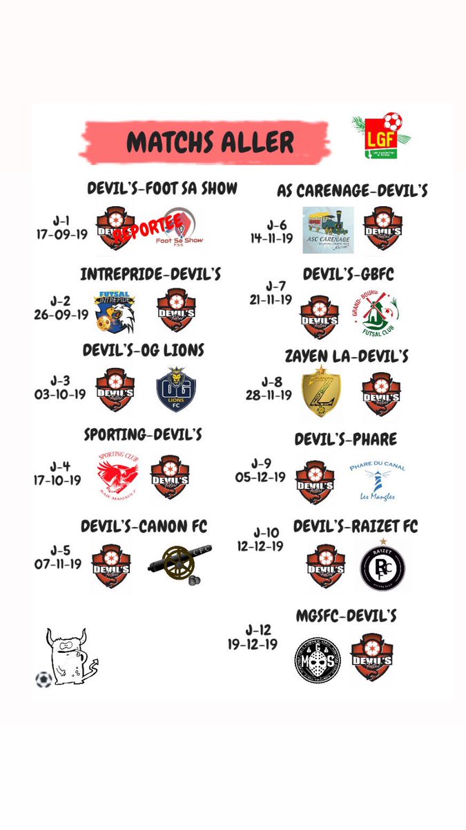 FutsalDevil's tweet photo. Calendrier Saison 2019-2020. https://t.co/FncpAkHX1j