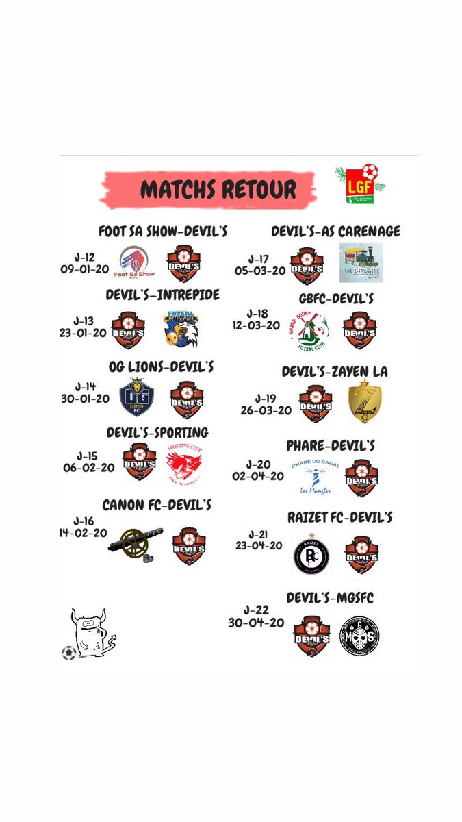 FutsalDevil's tweet photo. Calendrier Saison 2019-2020. https://t.co/FncpAkHX1j