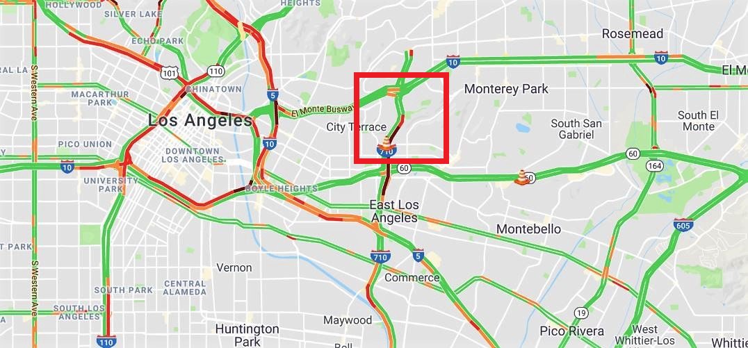 UPDATE: All lanes are open on Northbound 710 just south of Ramona Blvd. in Monterey Park.