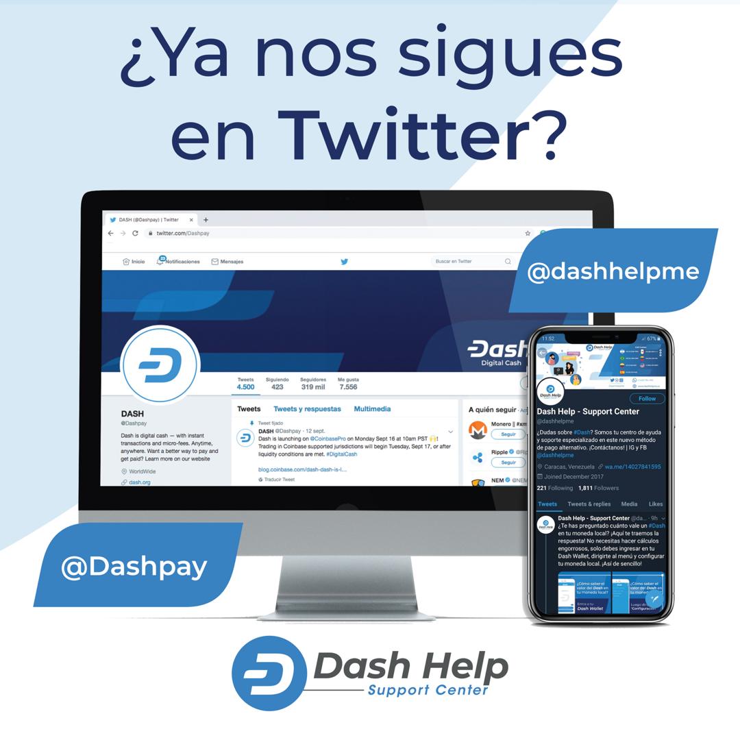 dashhelpme's tweet photo. ¿Sabías que Dash tiene cuenta oficial en Twitter? ¡Así es! Síguelos también @dashpay y entérate de lo que está pasando en la ComuniDash. #twitter #dashpay #dashhelp #supportcenter #cryptocurrency https://t.co/cWxKp52AUD