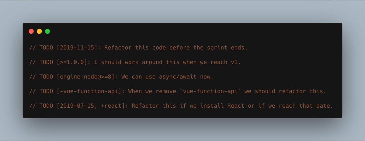 sindresorhus's tweet photo. A new version of eslint-plugin-unicorn is out with 5 new rules and some improvements and fixes. The most interesting rule is `expiring-todo-comments` which lets you add expiration conditions to TODO comments (see screenshot).

https://t.co/SH2st1BeC6 https://t.co/jJw2YolS7X