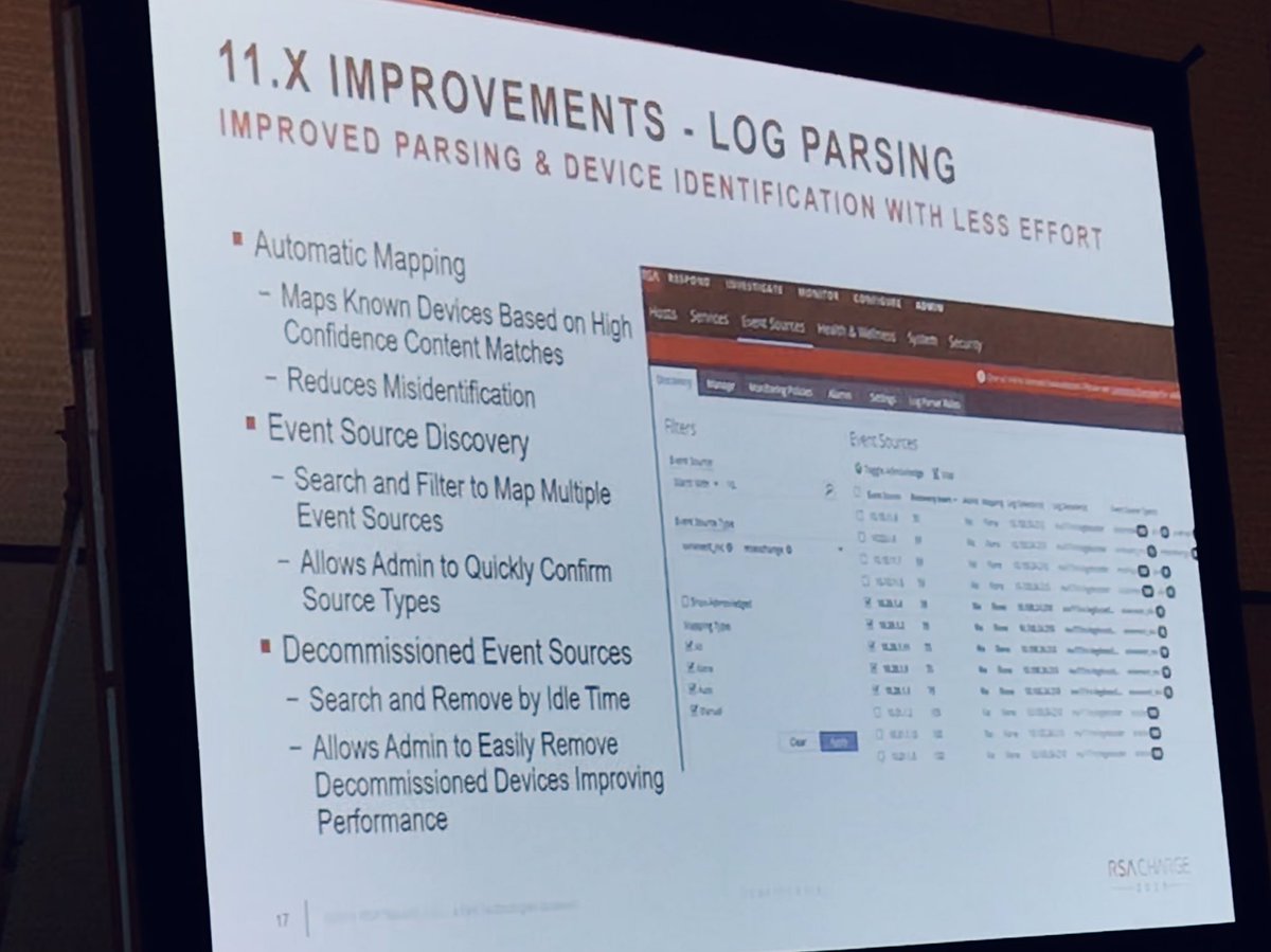 jeffshurtliff's tweet image. RSA’s Mitch Hanks highlights the many new improvements to #LogCollection and parsing in the RSA #NetWitness Platform during his “Log Anything” session at #RSACharge.  #SIEM #ThreatDetection