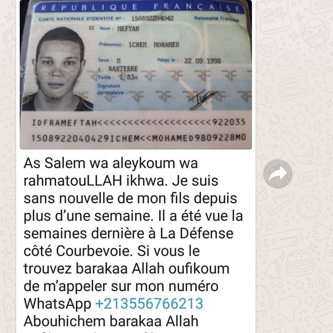 AMusharaka's tweet photo. 🚨 alerte disparition informations sur la photo 🚨 

Qu’Allah facilite https://t.co/DAYunuOmjZ