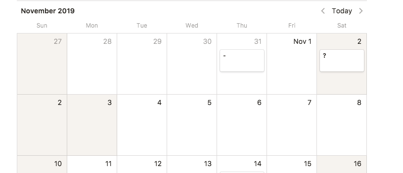 elcardoson's tweet photo. Hey @NotionHQ ! please, check the bug in calendar the desktop app for mac, november 2019 have two 2 days. https://t.co/MIU43d6O19