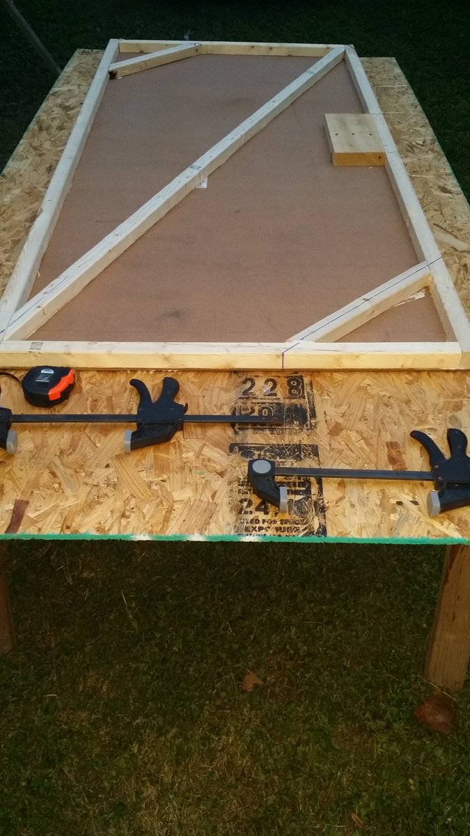 Move overflow to guest house ASAPSo here are a series of pics of door making. This is mostly the exact method used by proffesional companies except where I had to use a lot of nails they press them together, but the innards are the same--more or less.