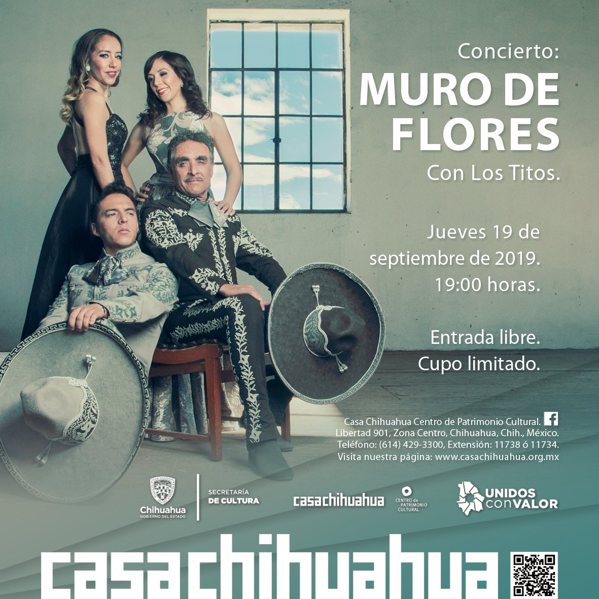 casachihuahua's tweet photo. No te pierdas el concierto y presentación de disco "Muro de Flores" de @lostitosoficial acompañados de mariachi.
#JuevesDePuertasAbiertas #EntradaGratuita 
19 de septiembre a las 19:00 horas. https://t.co/MQMHr4s5dL