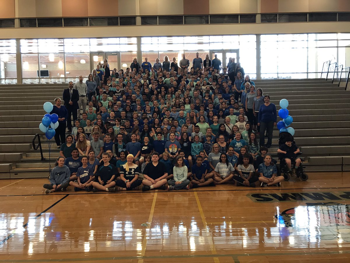 PMMS_Ravens's tweet photo. We’re wearing blue but we don’t feel blue! Celebrating our students and staff because we exceeded growth for the 2018-2019 school year! #weturneditblue @SCSLearning #everythingcounts #thenest https://t.co/bLRqRT5z5p