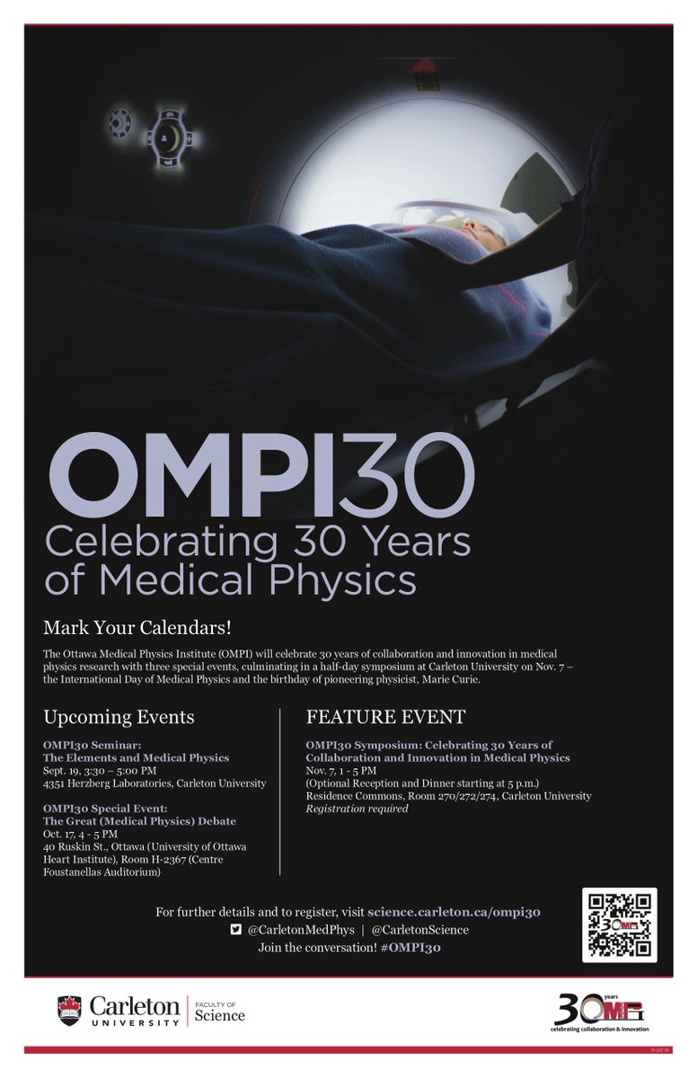 CarletonMedPhys's tweet photo. #OMPI30 starts tomorrow! Celebrating 30 years of Medical Physics #CarletonMedPhys @CarletonScience @cu_research https://t.co/18yxz7fGt4