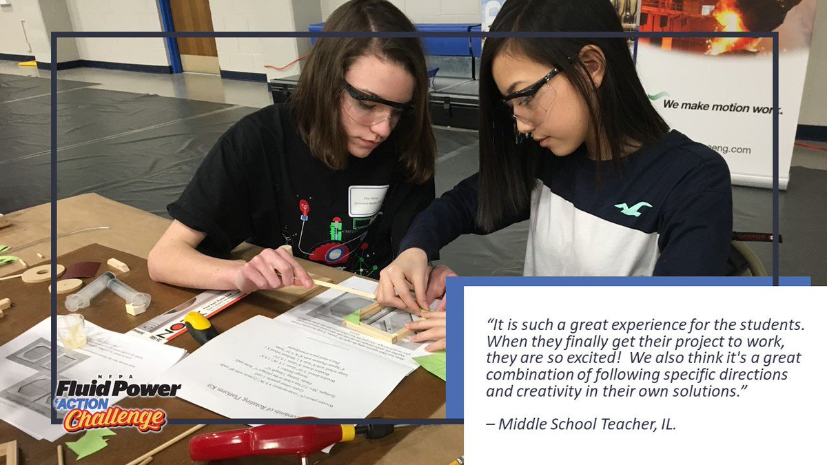 TheNFPA's tweet photo. The #FluidPowerActionChallenge makes #STEM and #engineering exciting for #middleschool students through hands-on activities. Learn more about how to bring the program to your classroom:
https://t.co/uDGNdSAqHD https://t.co/m09Kx2gkbg