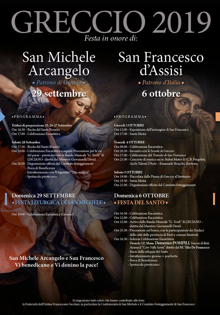 ComunediGreccio's tweet photo. Greccio 2019. Festa in onore di San Michele Arcangelo e San Francesco d'Assisi https://t.co/SlJsP74DaB