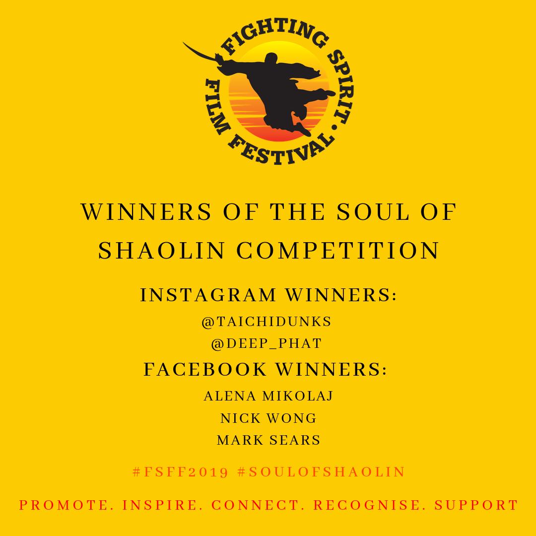 FSFilmFestival's tweet photo. Congratulations to the winners TAICHIDUNKS, DEEP_PHAT, Alena Mikolaj, Nick Wong and Mark Sears
You have won two tickets for you and your friend to go see Soul of Shaolin. We hope you enjoy.
#fightingspiritfilmfestival #fsff2019 #soulofshaolin #martialarts https://t.co/9aG9r4rRWm