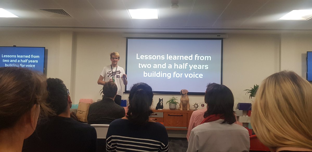 richmerrett815's tweet photo. The legend that is @tomhewitson talking to us about his Voice journey. Awesome stuff! #alexadevs #voicegames #ldnbots https://t.co/BqTPndn6Xq