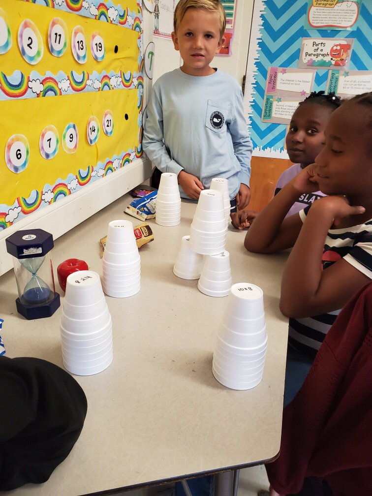 MrsTraupman's tweet photo. Today we explored math centers. Biggest hit was our “Math Fluency Cup Towers.” Students had to solve the math fact on the cup in order to stack it!
#mathismagical
#teamworkmakesthedreamwork
#HAYNation https://t.co/DEArvL7Nz7