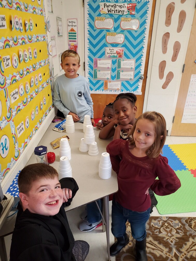 MrsTraupman's tweet photo. Today we explored math centers. Biggest hit was our “Math Fluency Cup Towers.” Students had to solve the math fact on the cup in order to stack it!
#mathismagical
#teamworkmakesthedreamwork
#HAYNation https://t.co/DEArvL7Nz7