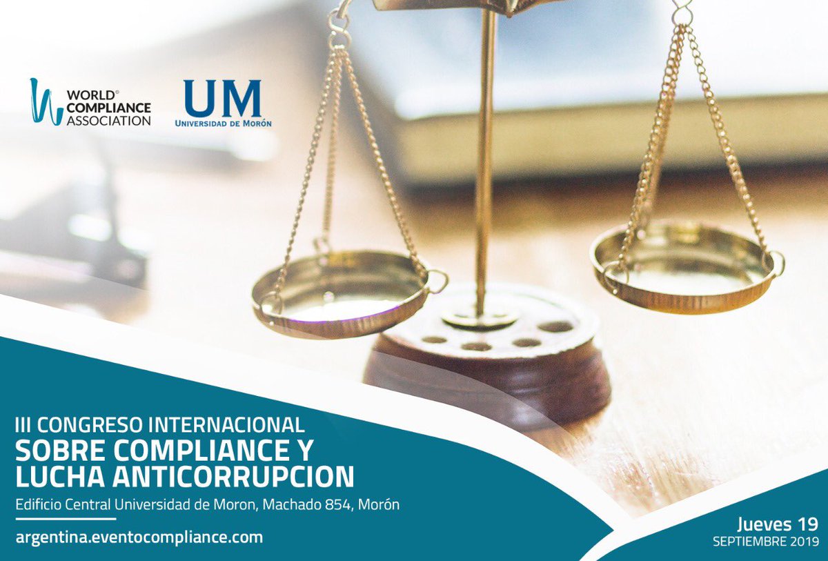 claudiolamela's tweet photo. Mañana tendré el honor de exponer sobre Lineamientos Filosóficos del Compliance en el III Congreso Internacional sobre Compliance y Lucha Anticorrupción. Gracias a la WORLD COMPLIANCE ASSOCIATION y a la Universidad de Morón por distinguirme con esta invitación.  #compliance https://t.co/tPnTsO4qCy