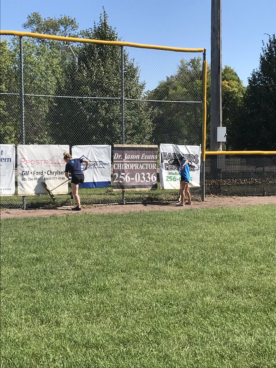 DSUSoftball's tweet photo. Thue field got hit pretty hard from the flooding in Madison. @DSUSoftball doing our part to help the city clean up for #DSUDrivenToHelp #DSUDayOfService #TrojanPride #FEAR https://t.co/JhSM4LCCrf