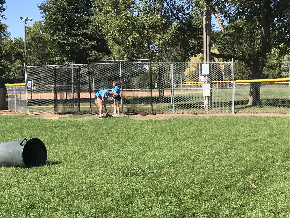 DSUSoftball's tweet photo. Thue field got hit pretty hard from the flooding in Madison. @DSUSoftball doing our part to help the city clean up for #DSUDrivenToHelp #DSUDayOfService #TrojanPride #FEAR https://t.co/JhSM4LCCrf