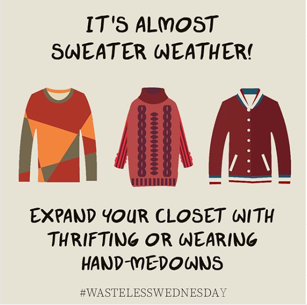 CleanPHL's tweet photo. Fall officially begins next Monday and 🍂sweater weather🍂 is finally here! If you're refreshing your closet, shop thrift or swap with friends and family before buying new. Plus, don't forget to donate or recycle your previously-loved items 🧥🧣 #WastelessWednesday #CleanPHL https://t.co/KinF0bBfIC