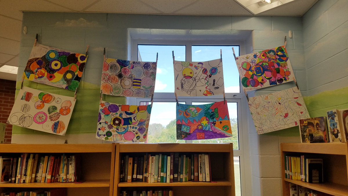 krycarroll's tweet photo. #CCES own art gallery in the library.   4th n 5th graders abstract art!  Absolutely beautiful work!! https://t.co/wPJd384ndv