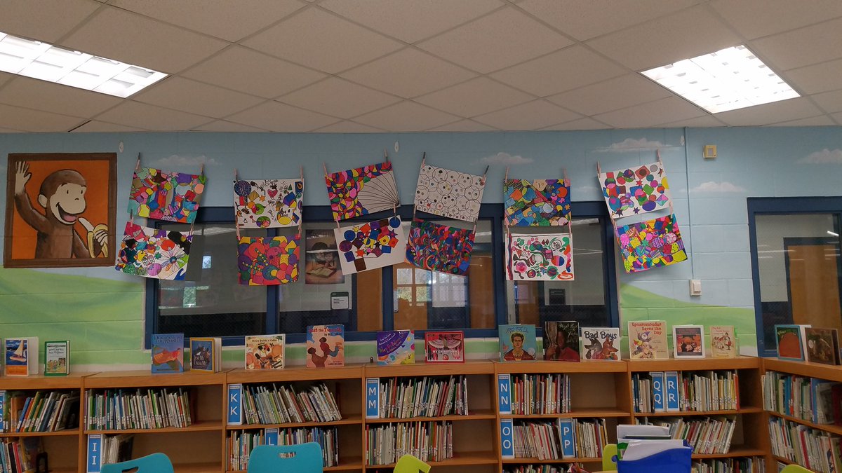 krycarroll's tweet photo. #CCES own art gallery in the library.   4th n 5th graders abstract art!  Absolutely beautiful work!! https://t.co/wPJd384ndv