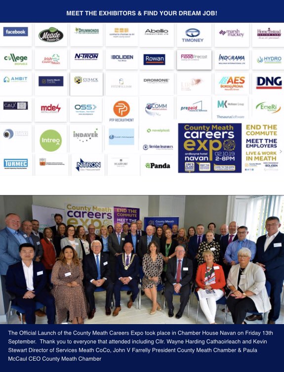 MeathChambers's tweet photo. 2 Week Countdown to the #MeathCareersExpo on
⏰ Wed 2nd Oct, 2-8pm
📌 Up to 50 Employers
📌 300+ #Local Jobs
📌 1,000+ Registered
🔰Register FREE ticket: https://t.co/nD7BLvguqc
#endthecommute #jobsfairy #TeamMeath #loveNavan #MakeItMeath #MeathChamber https://t.co/5oKb6BbtZH