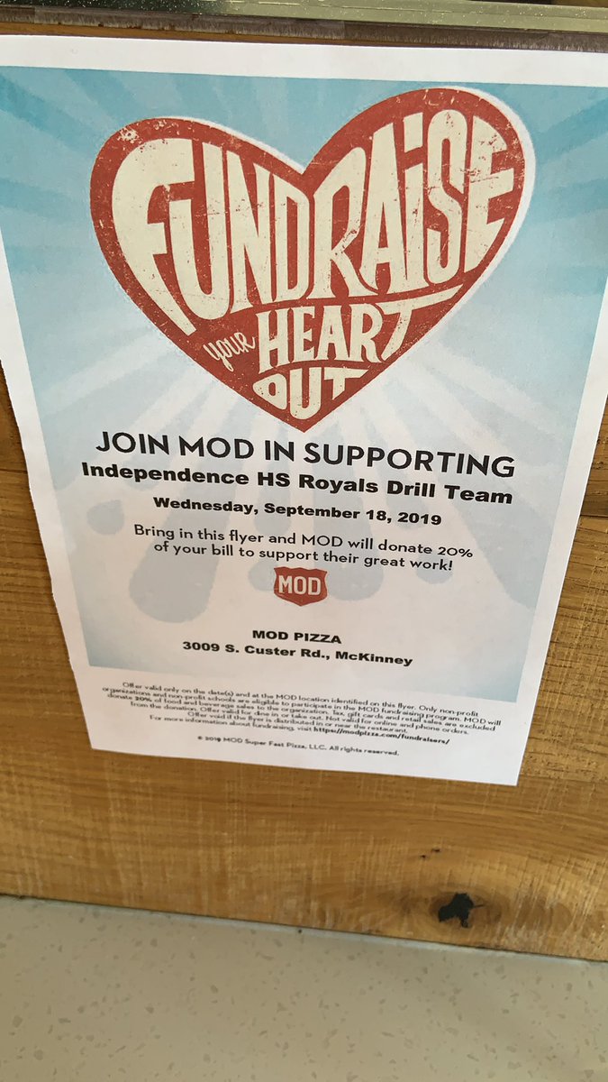 Don’t forget to get your pizza at MOD’s today!!! Say you are with the Royals! 👑💜👑💜 <a href="/TheIHSRoyals/">IHS ROYALS</a>  #wewearthecrown #ihsknights #drillteam #Frisco #dance #pizza #dinner #WednesdayThoughts #bleedpurple #PurpleReign
