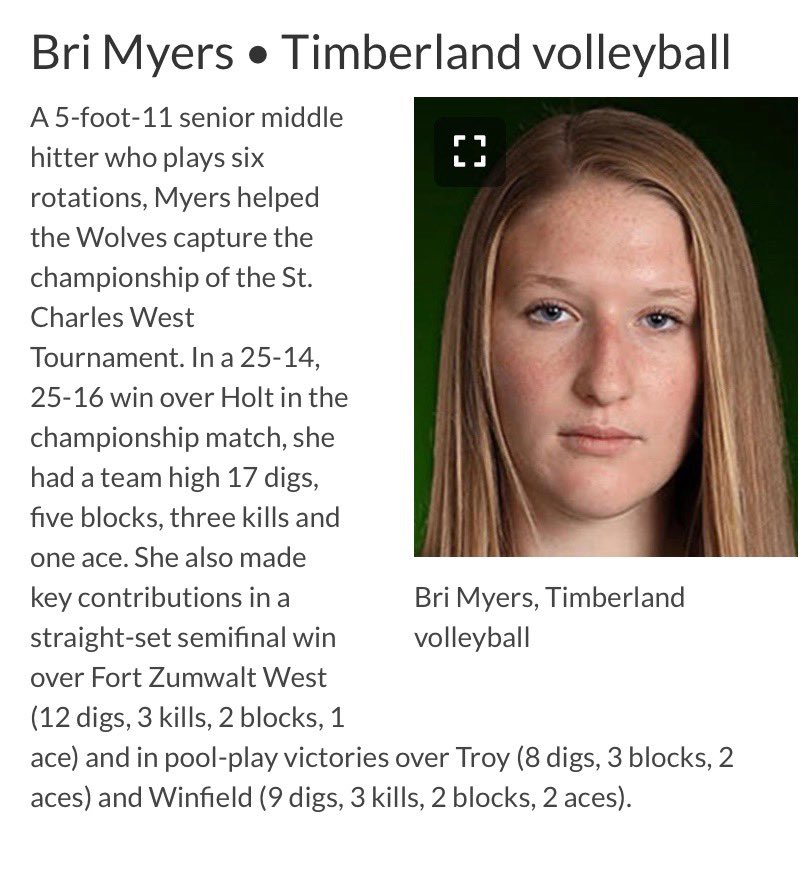 Congrats to Bri Myers for being one of the ⁦<a href="/STLhssports/">STLhighschoolsports</a>⁩ athletes of the week!