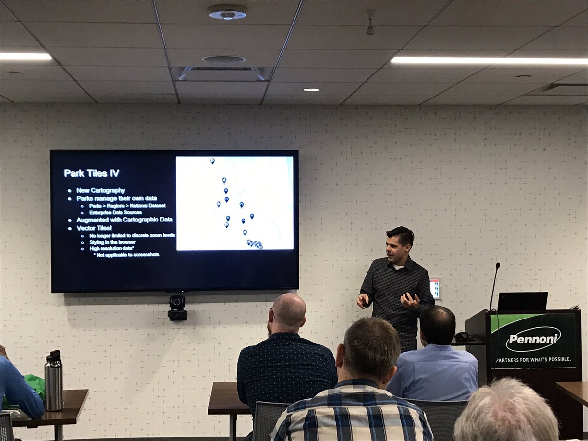AnnaWegbreit's tweet photo. Always happy to have @Pennoni host local GIS meetups like @GeoPHL! Tonight we’re talking vector tiles 😀 Presenting now is @jimmyrocks https://t.co/E1VJD9dzdw