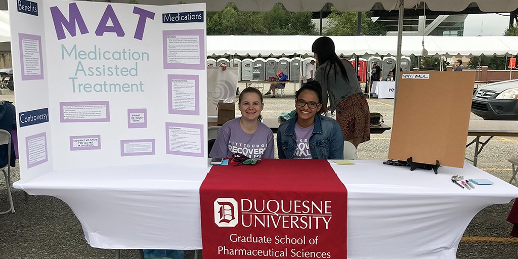 DuquesnePharm's tweet photo. A huge shout out to all the #DuqPharm student pharmacists, faculty and staff who participated in the 2019 .@ on Saturday to help raise awareness for and educate on the many different paths to recovery from addiction. https://t.co/40tYzVMECK