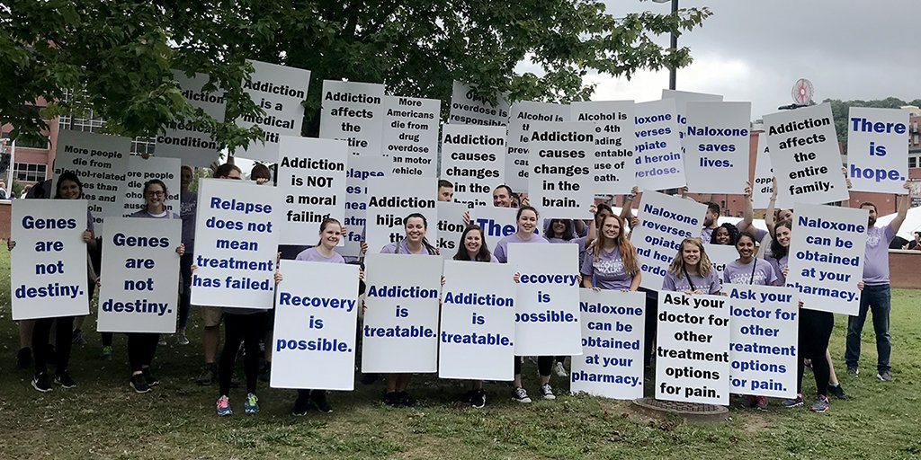 DuquesnePharm's tweet photo. A huge shout out to all the #DuqPharm student pharmacists, faculty and staff who participated in the 2019 .@ on Saturday to help raise awareness for and educate on the many different paths to recovery from addiction. https://t.co/40tYzVMECK