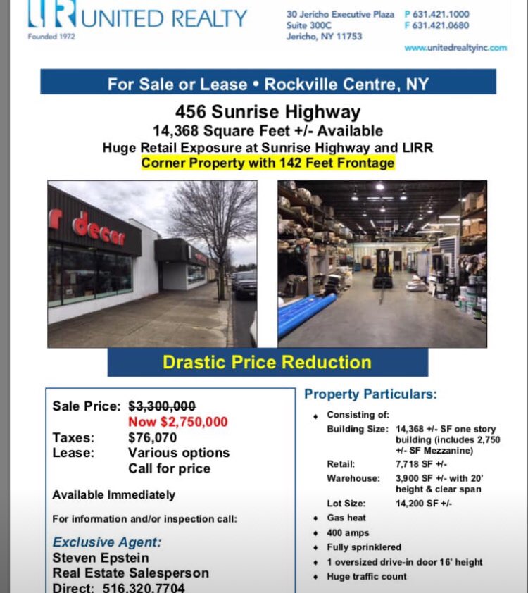 stevenepsrealty's tweet photo. #RockvilleCentre #SunriseHwy 14,000 SF Building Divides 5,000 SF Available For Sale / Lease Ideal #Contractor #Commercial / #Industrial #Plumbing #Electrical #Showroom #KitchenBath #TheEpsteinReport #Tech 516-524-1353 https://t.co/zobP7pUvBt
