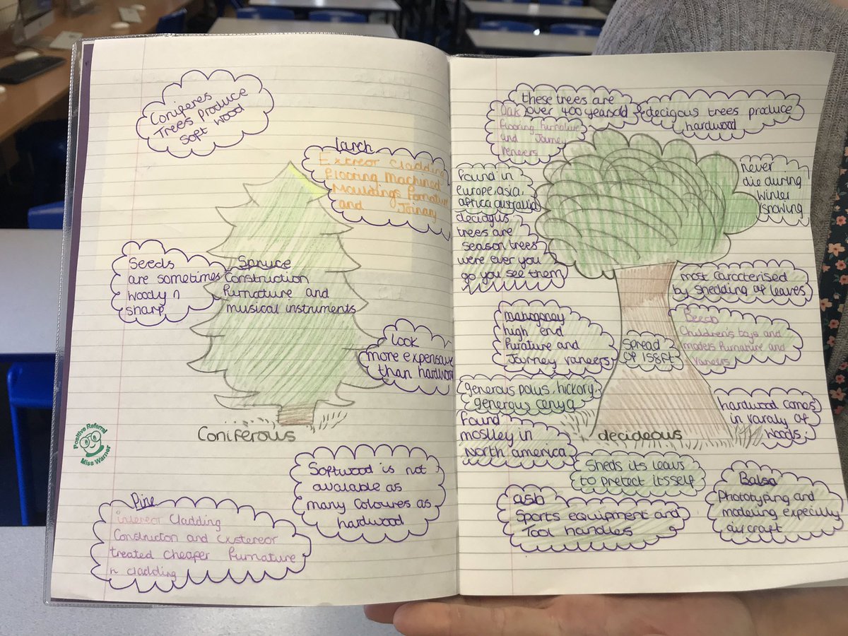 HHHSTech's tweet photo. Great bit of theory work from one of our students today looking at the differences between hardwoods and softwoods 😁 https://t.co/NVFetJnre3