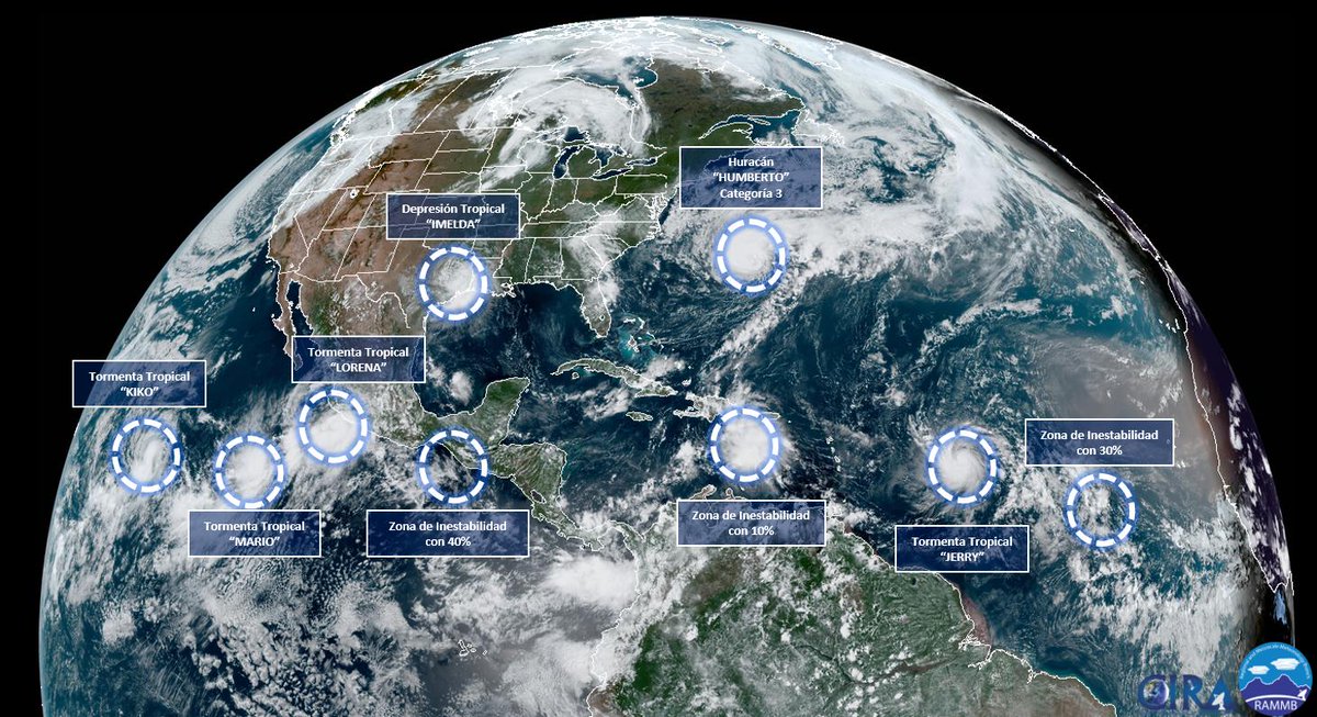 conagua_clima's tweet photo. Hoy se registra una alta actividad ciclónica en el #Pacífico y el #Atlántico: 1 #Huracán, 4 #TormentasTropicales, 1 #DepresiónTropical y 3 zonas de #BajaPresión con probabilidad de formación ciclónica. https://t.co/yTtbBtlhR7