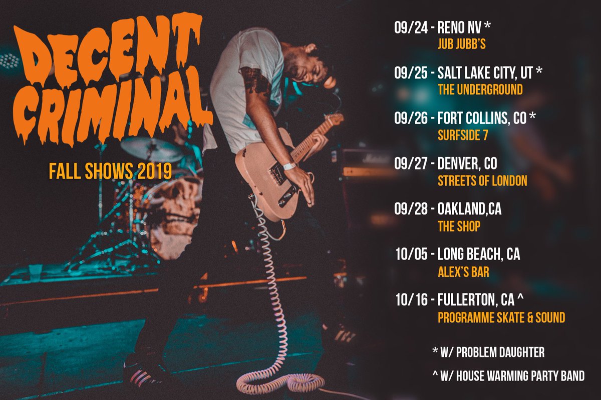 We will be rockin’ with good friends this fall! Dates w/ @problemdaughter start next week!! Many more dates to be announced soon. See y’all out there ✌️ #bliss #tour #decentcriminal