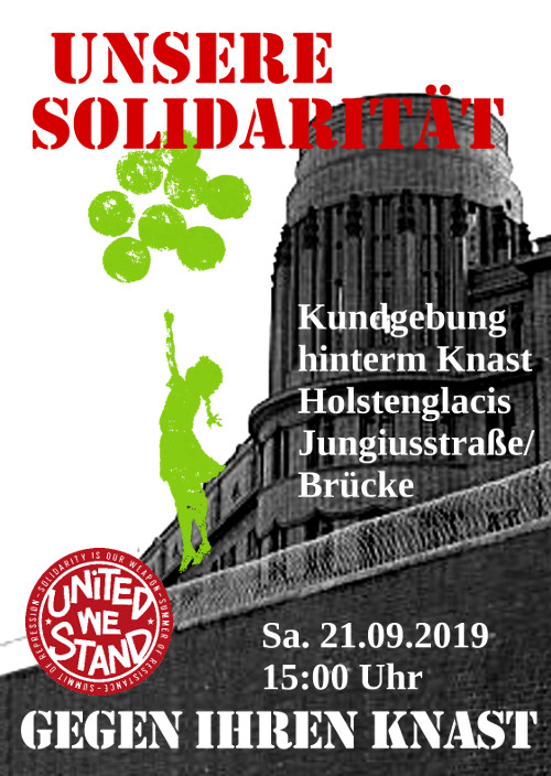 LiberezLoic's tweet photo. Unsere #Solidarität gegen ihren Knast! Soli-Kundgebung am SA.21.9. 15-18h, Knast #Holstenglacis. #LibertéPourLoïc!, Freiheit für die 3 von der #Parkbank, Freiheit für Musa+Erdal, die beiden #129b Gefangenen (DHKP-C). https://t.co/I2J7vyzuVM