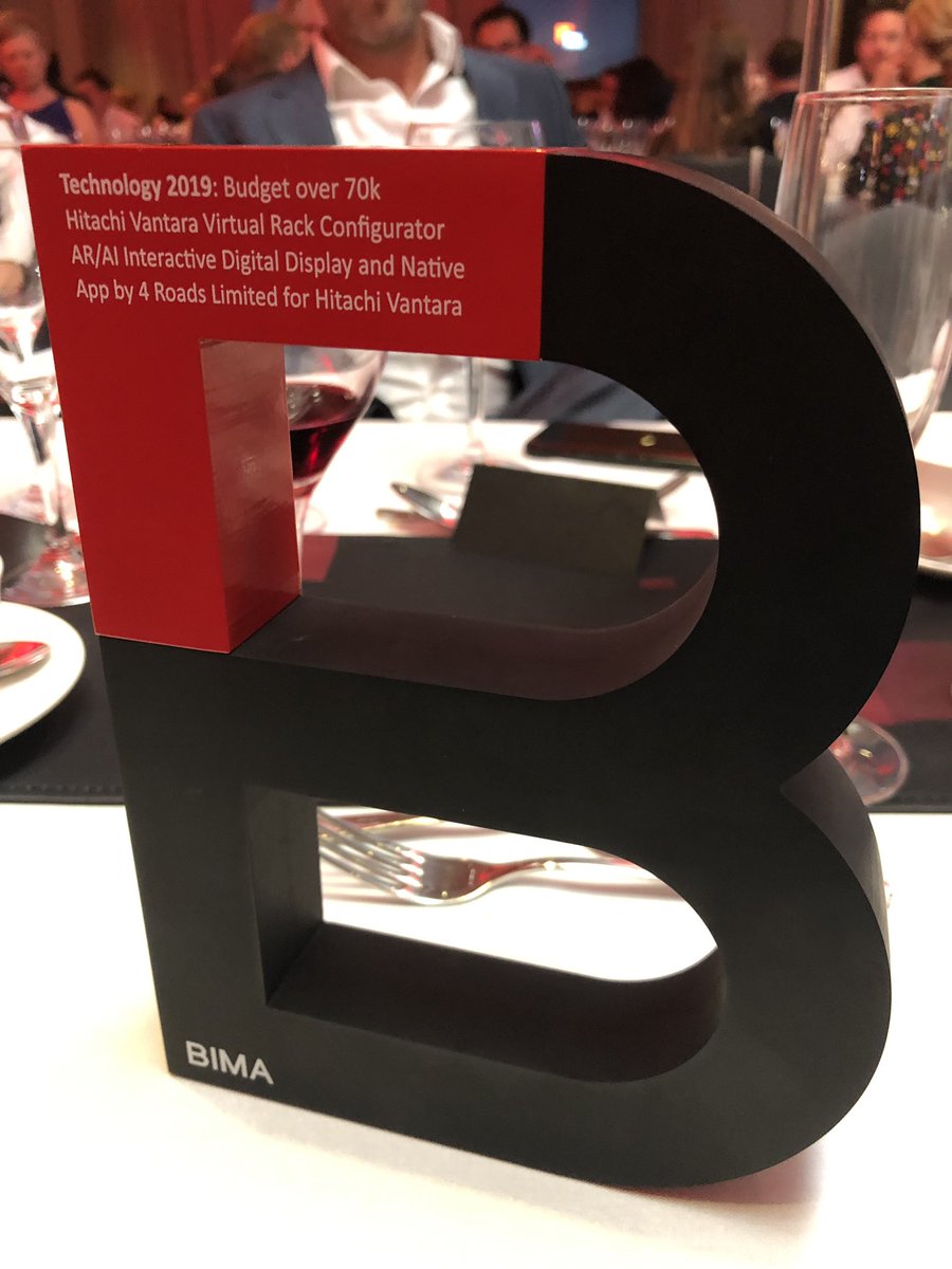 BearJDM's tweet photo. Absolutely incredible to win a #BIMAAwards #2019 in the technology category for @HitachiVantara #virtualrack @4Roads rack https://t.co/cbo1G8HxVb #WINNER #innovation https://t.co/Q5Z09uH9O3