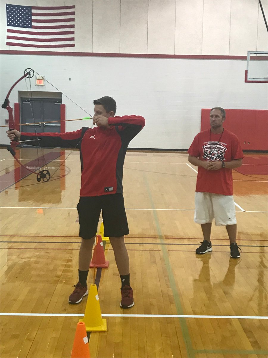 STJSchools's tweet photo. Middle School students sharpening their target practice skills during their Archery Unit. #stjtigerpride #learning #MoNASP https://t.co/5n8rOK33El