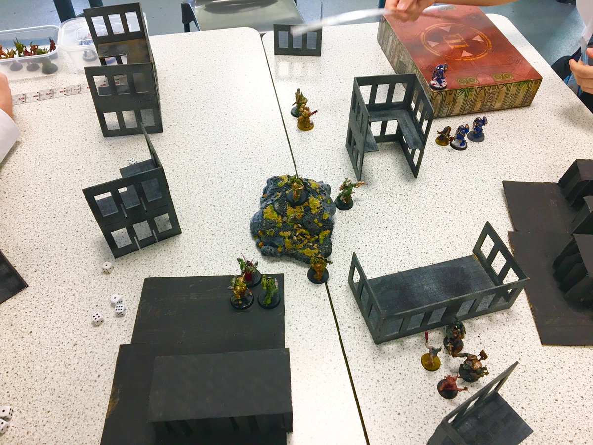 chryston40k's tweet photo. Today we had an epic four way battle! In the end, a tactical masterclass by Bailey C allowed his Ultramarines to destroy all those who stood against him. #ToTheBunker #KnowNoFear https://t.co/z1DYq9MVJi