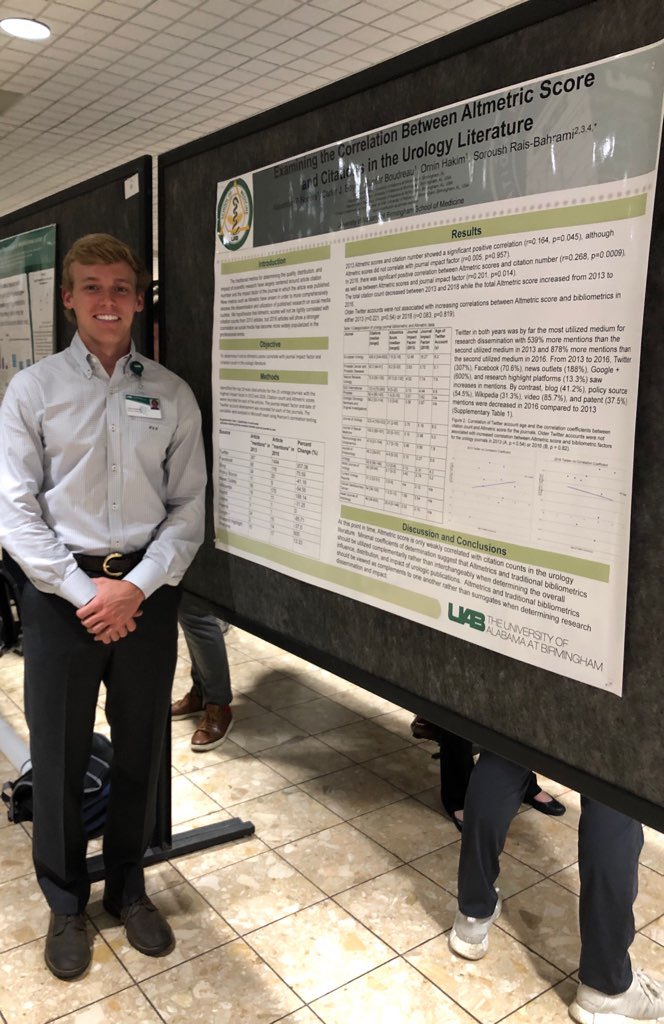 Carter Boyd, MD, MBA (@carterjboyd) on Twitter photo Congratulations to Hunter Boudreau, MS1, on presenting our research on Altmetric trends in the urology literature at Medical Student Research Day! <a href="/RaisBahrami/">Soroush Rais-Bahrami, MD, MBA, FACS</a> <a href="/UABUrology/">UAB Urology</a> @UABSOM Congratulations to Hunter Boudreau, MS1, on presenting our research on Altmetric trends in the urology literature at Medical Student Research Day! <a href="/RaisBahrami/">Soroush Rais-Bahrami, MD, MBA, FACS</a> <a href="/UABUrology/">UAB Urology</a> @UABSOM