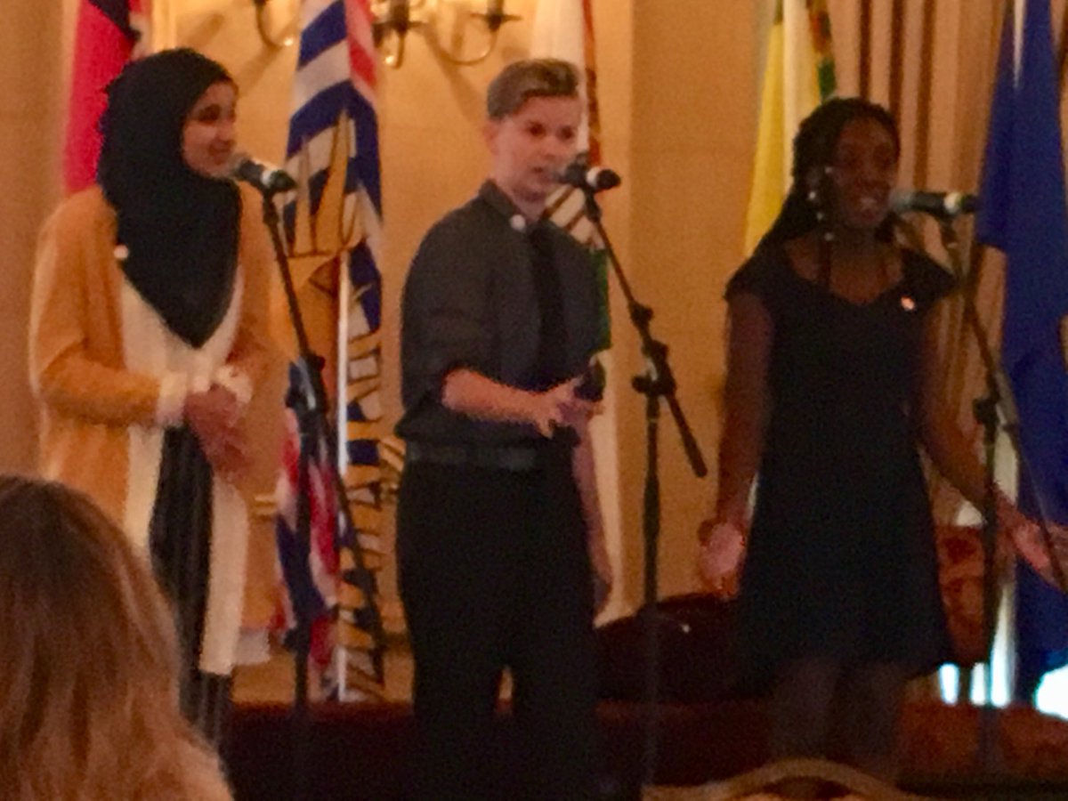 AlbertaOCYA's tweet photo. Amazing hearing these three young people perform a spoken word piece on gender inequality as part of #cccya closing. https://t.co/P6jORZArBw
