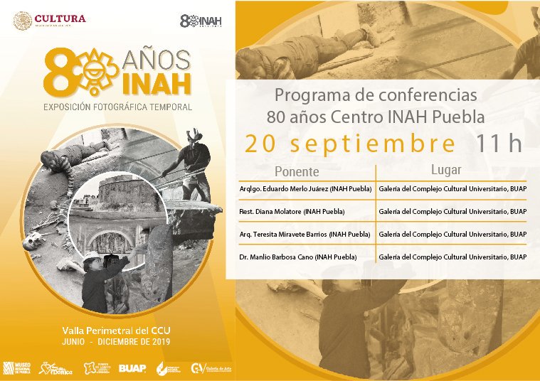 Programa de conferencias 80 años centro INAH Puebla.