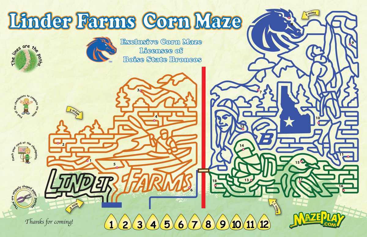 LinderLlc's tweet photo. Have you heard? This year, partnered with BSU, our corn maze design is inspired by the popular outdoor activities we love! Idaho has beautiful mountains, valleys and rivers that we need to remember to keep clean and respect, so every generation to come can enjoy Idaho like we do! https://t.co/hRaC7LlkcE