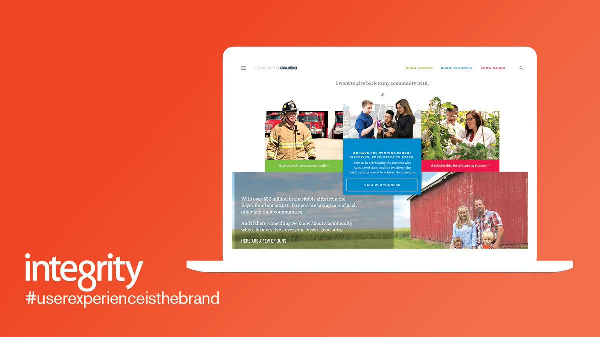 Integrity_XD's tweet photo. Integrity crafted an ideal workflow and refreshed the content for America’s Farmers Grow America programs sponsored by the Bayer Fund to properly support their specific user persona. You can visit the live site here: https://t.co/Nx1WkTe4LQ
.
.
.
#userexperienceisthebrand https://t.co/AgVcq42tJ4
