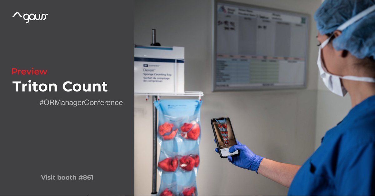GaussSurgical's tweet photo. We're excited to preview Triton Count at @ORManagerCon #ORMC2019! Count supports compliance with sponge counting best practices. Leave nothing behind with our #AI-powered iPhone app. #ORMC19 #surgicalsafety #IoT https://t.co/KHeZVnYWRo