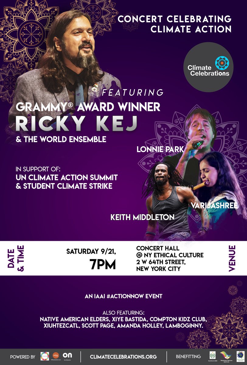 ClimateCelebra1's tweet photo. Looking forward to seeing @rickykej on stage with @xiyebastida @xiuhtezcatl @Compton_Kidz @listentoamanda @iamlamboginny at our Climate Action Benefit Concert Saturday 9/21 7PM - tickets here https://t.co/g8iBUxqmeh https://t.co/QRTCO63H4L