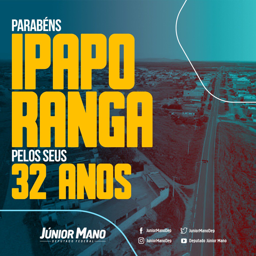 JuniorManoDep's tweet photo. Parabéns Ipaporanga, 32 anos de alegria e história! Meu abraço a todo o povo querido e acolhedor desta cidade!
#Ipaporanga32anos #JuniorMano #tmjr #PraFazerDiferente https://t.co/gAHz3wxgzw