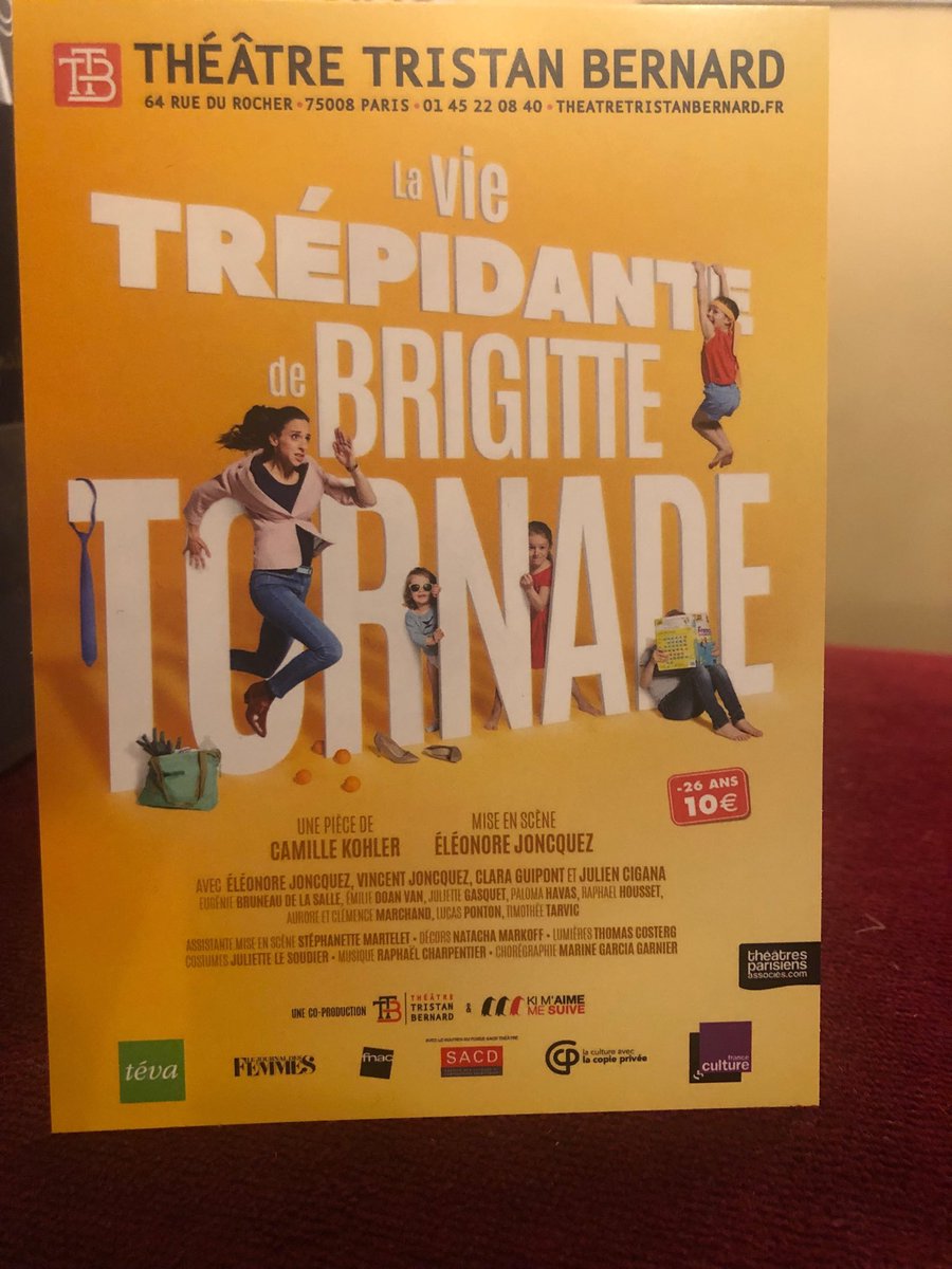 Venez passer une soirée rafraîchissante au #Théâtre Tristan Bernard : les mille scènes que nous avons tous vécues et qui font la joie de la vie de famille. On rit de bon cœur avec l’hyperactive Brigitte🙏😜les comédiens sont top et en plus le texte est signé <a href="/Camille/">Camille</a> Kohler