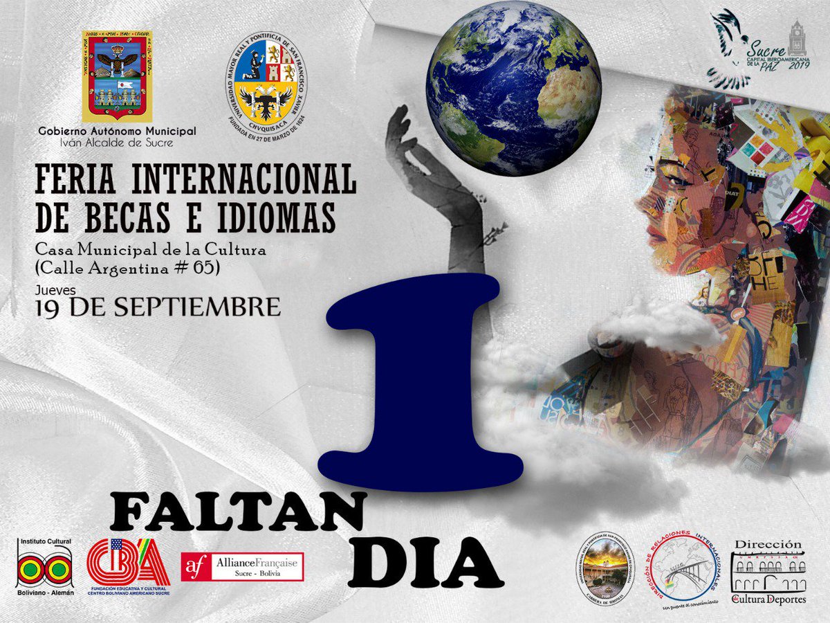 SucreRRII's tweet photo. 📢📢 ATENCIÓN 📢📢

FERIA INTERNACIONAL DE BECAS E IDIOMAS

🇨🇵🇩🇪🇺🇸🇧🇷🇯🇵🇮🇪

🕰️ 9.00-12.00 / 14.30-19.00
📌 Casa Municipal de la Cultura

#Sucre #Bolivia
#CapitalIberoamericanaDelaPaz https://t.co/HNSCeSU3zy