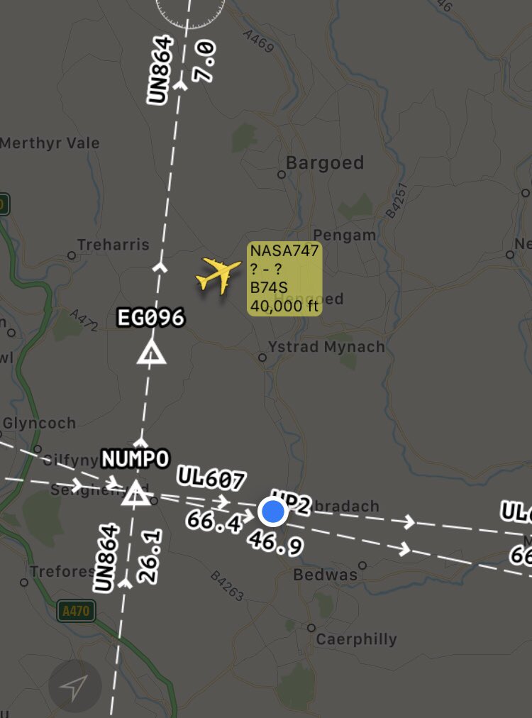 Buzz6868's tweet photo. Rare machine over S Wales tonight NASA N747NA Stratospheric Observatory for Infrared Astronomy a joint project with German Aerospace Center @cencio4 @SouthWalesAG @CardiffBirder @planesonthenet @Welshmonitor @Andy007_SR_A @Su39frogfoot @5472_nde @uk_spotter @PaulDArcy1 @CivMilAir https://t.co/tBb7NsRkoj